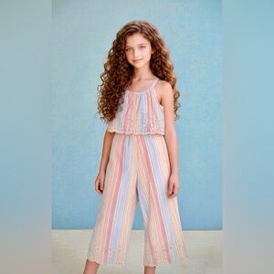 NWOT~RARE EDITIONS~Girls Striped Pastel Jumpsuit~Cutout~Cropped~Size 14~SKU153